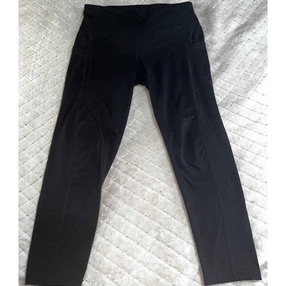 Gaiam Womens Yoga Leggings Black SZ Small 2-pockets Workout Calf-length Stretch